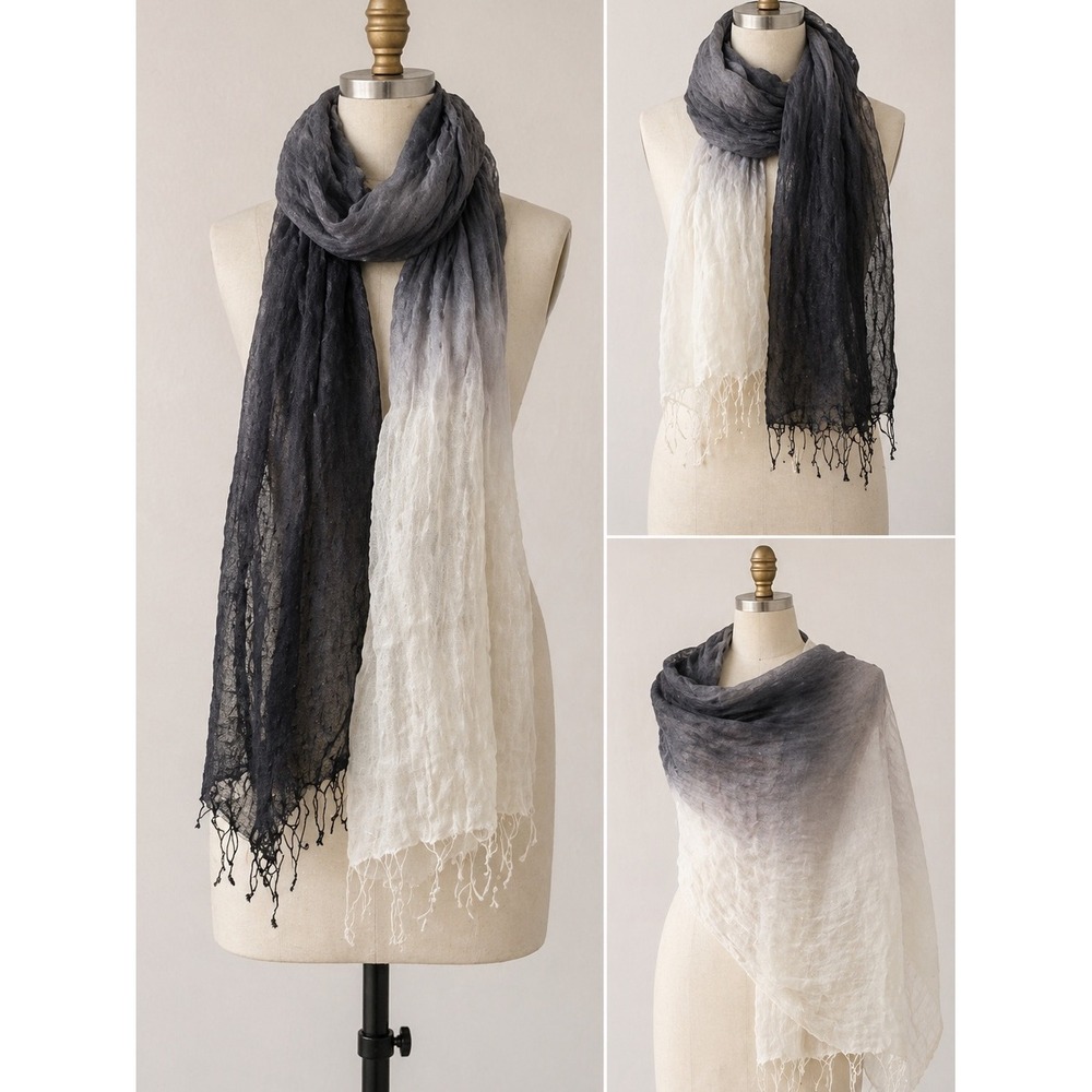 Ombré LINEN Blend Scarf Wrap Lightweight Fringe Travel Coastal Beach Resort Boho